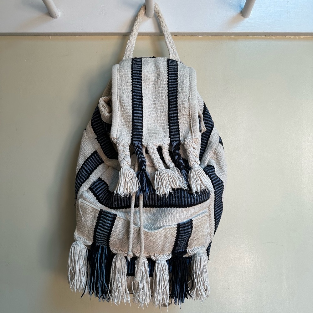 Striped Boho Woven Backpack